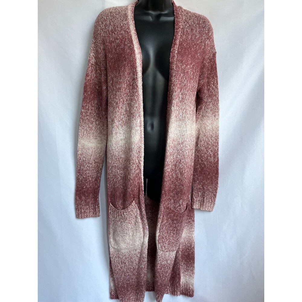 Sun & Shadow Longline Knit Open Front Cardigan Sweater Striped Ombre M Cotton